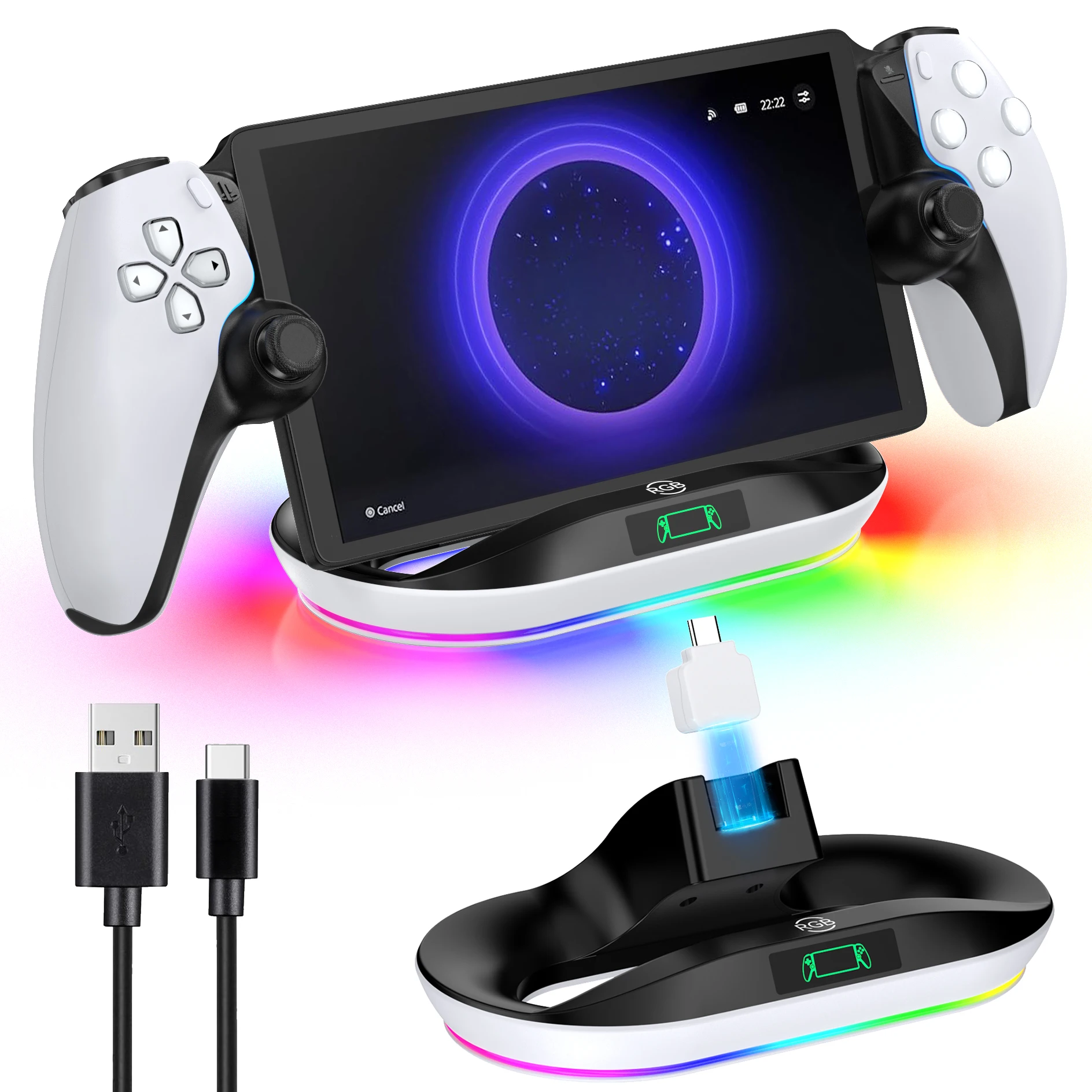 Ladestation für PlayStation Portal, Ladestation für PS Portal, Ladeständer mit 9 Lichtern, Handständerhalter für PS Portal