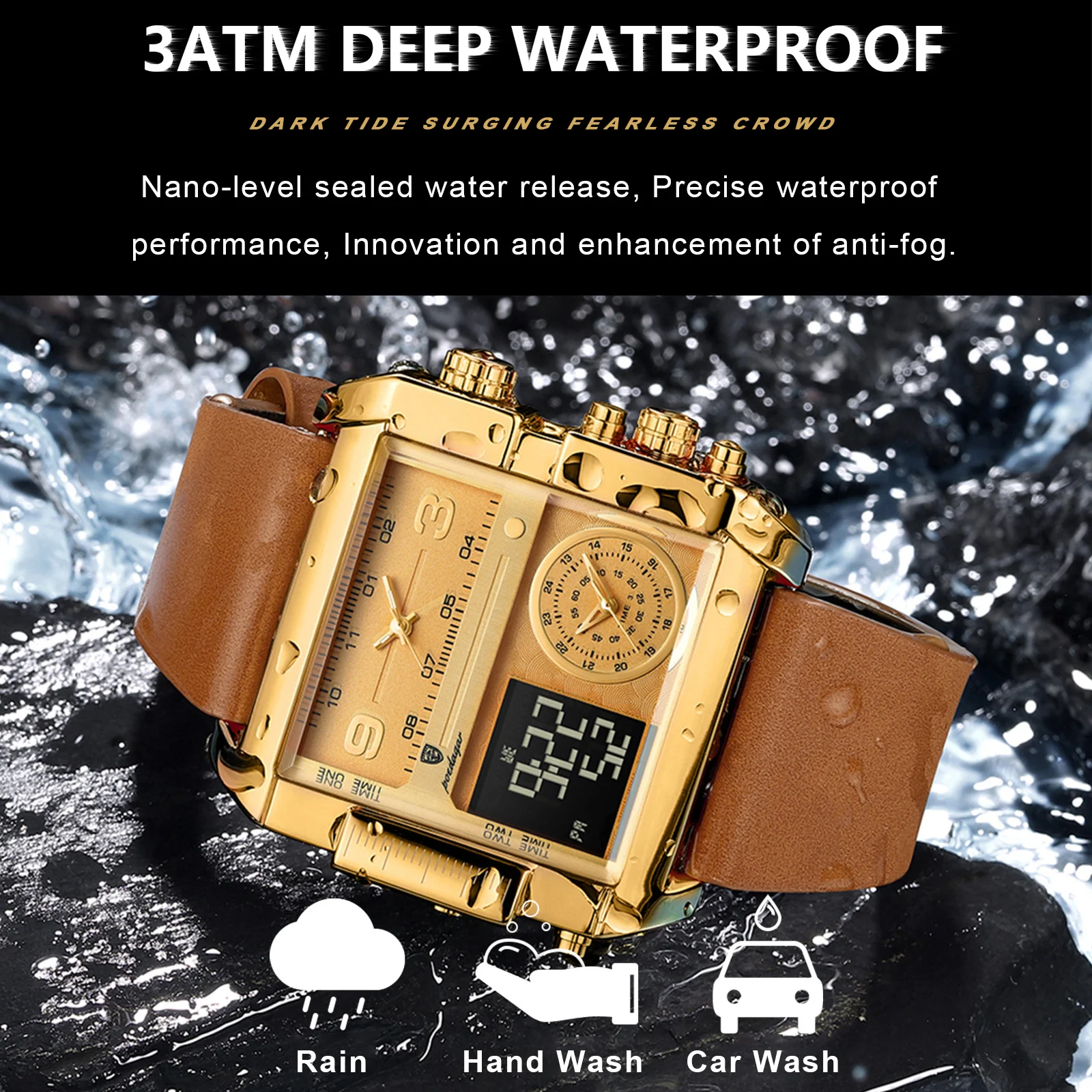 Reloj de pulsera POEDAGAR de lujo para hombre, Reloj rectangular resistente al agua luminoso para día y semana, relojes digitales multifunción para hombre, Reloj de cuarzo