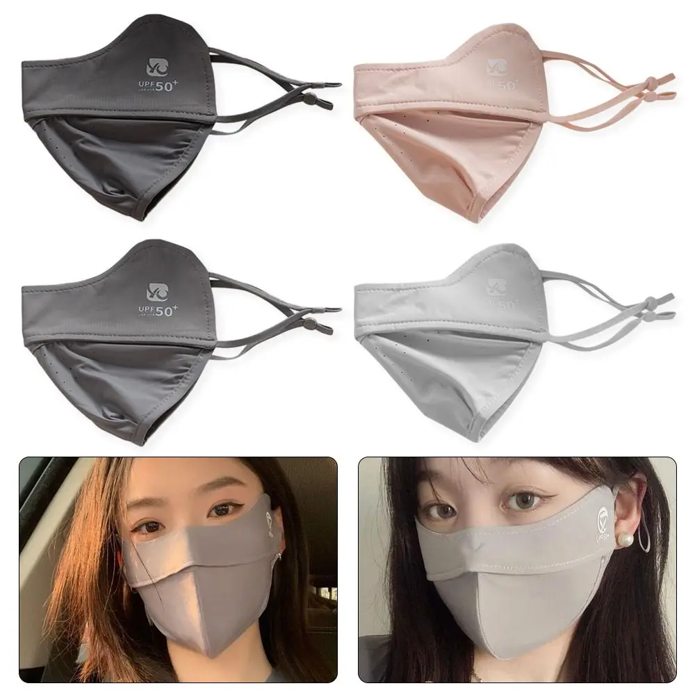 Bouclier facial Anti-UV de couleur unie, 1 pièce, masque facial en soie glacée pour femmes, Protection solaire de conduite, chapeaux de Protection solaire d'été
