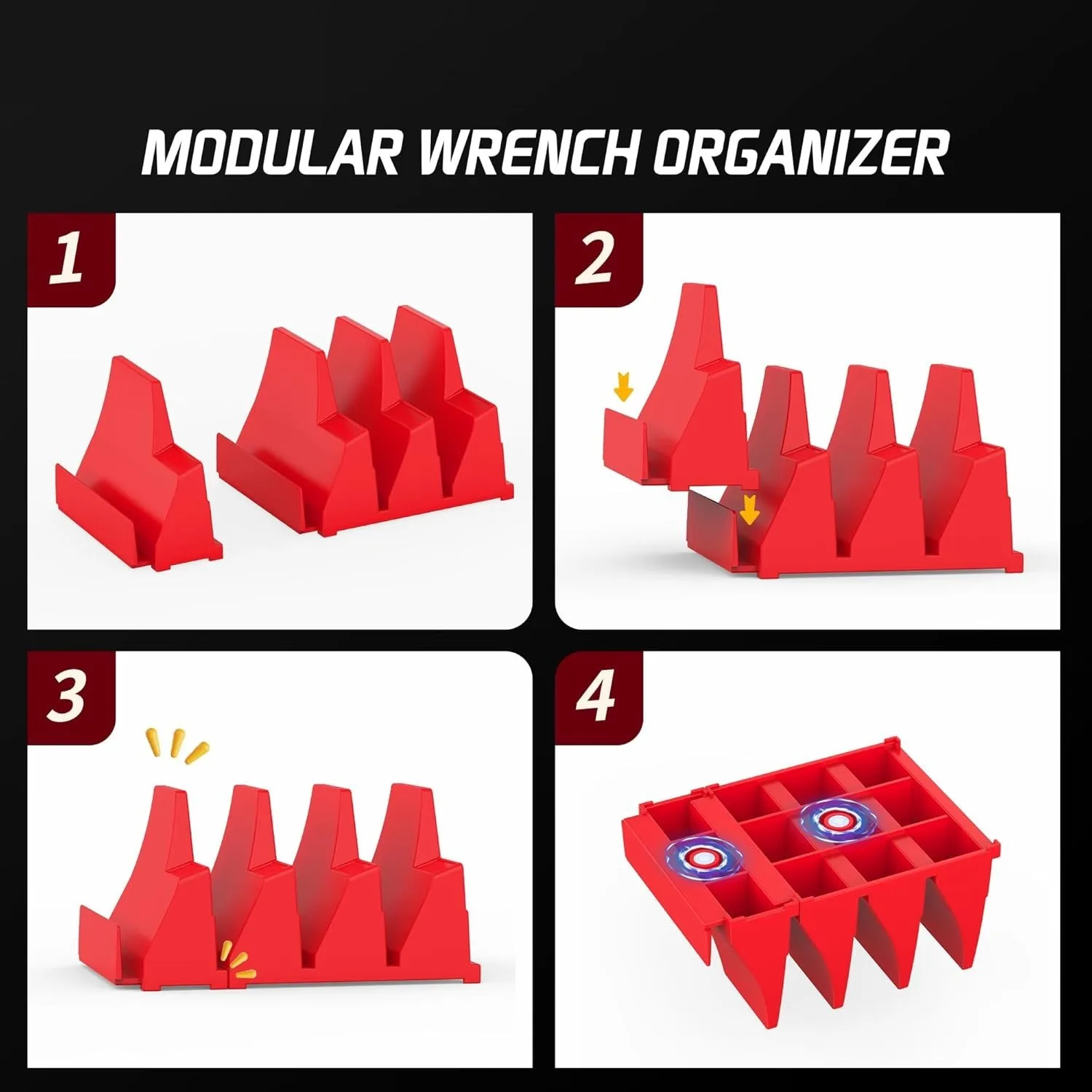 20 stuks moersleutel Pro rechtopstaande opbergorganisator sleutels magnetische zeshoekige kop stijl - modulaire gereedschapskisthouder gemaakt van duurzaam plastic