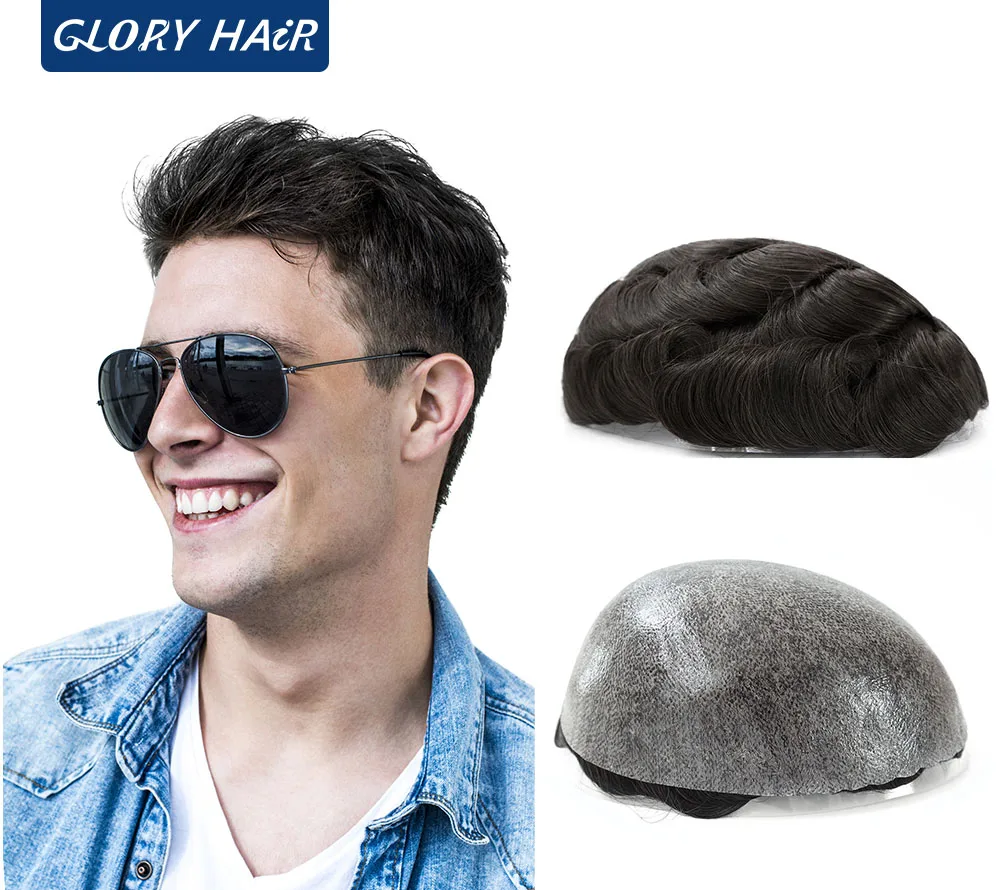 0.12-0.14mm Injection Thin Skin Male Hair Prosthesis Indian Hair Multiple Sizes Toupee Wig Man Hair Pitch Adult Men Costume