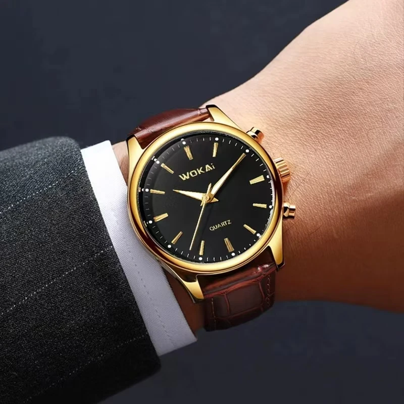 WOKAI, reloj de cuarzo con cinturón de negocios a la moda de alta calidad para hombre, reloj sencillo con personalidad Ray para niño, reloj resistente al agua para estudiantes, clásico retro