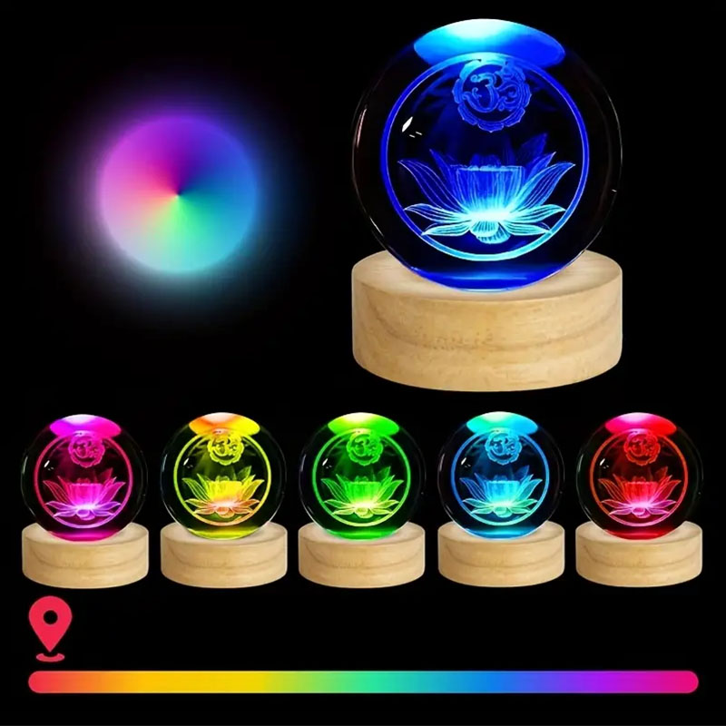 1/4pcs LED Wooden Round Lighted Base Adjustable Colors Changing Display Stand for Home Illuminate 3D Crystal Glass Resin Art