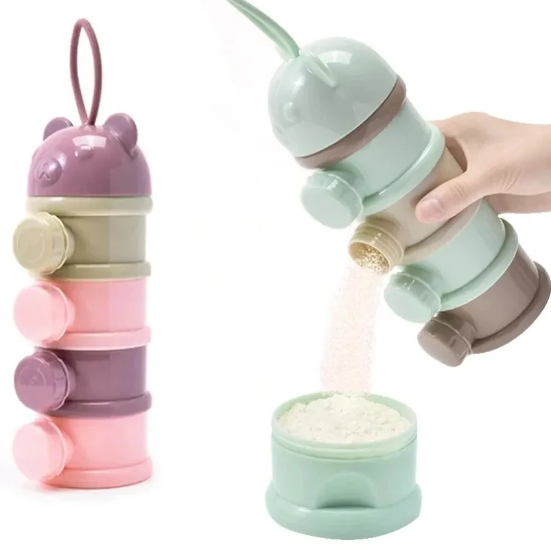 Scatola per latte in polvere portatile stile orso a 4 strati aperture multiple Scatola per alimenti per bambini per cartoni animati per cereali Contenitore per snack per bambini