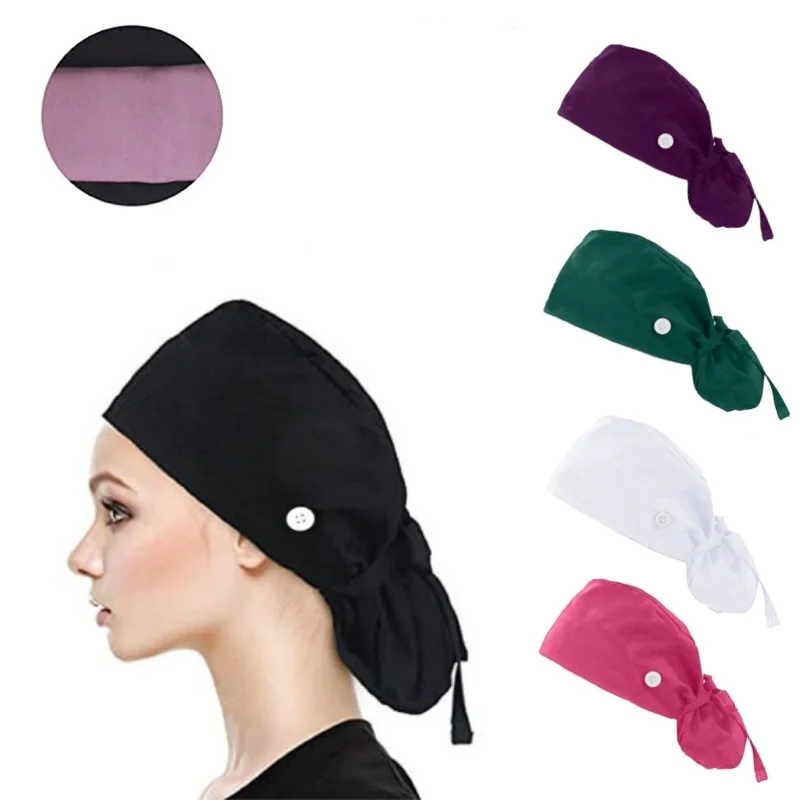 Gorro quirúrgico Unisex a prueba de polvo con botón para enfermeras, médicos, quirófano, gorro de trabajo, institución de belleza, veterinaria, gorros de algodón