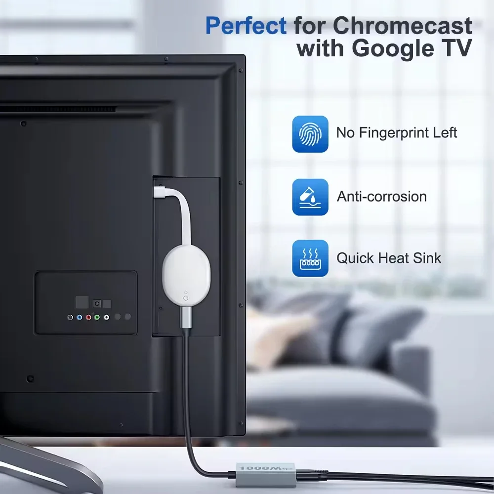 Electop 1000Mbps USB C to Ethernet Adapter for Chromecast with Google TV Type-C to RJ45 Ethernet Network Card for Laptop Tablet