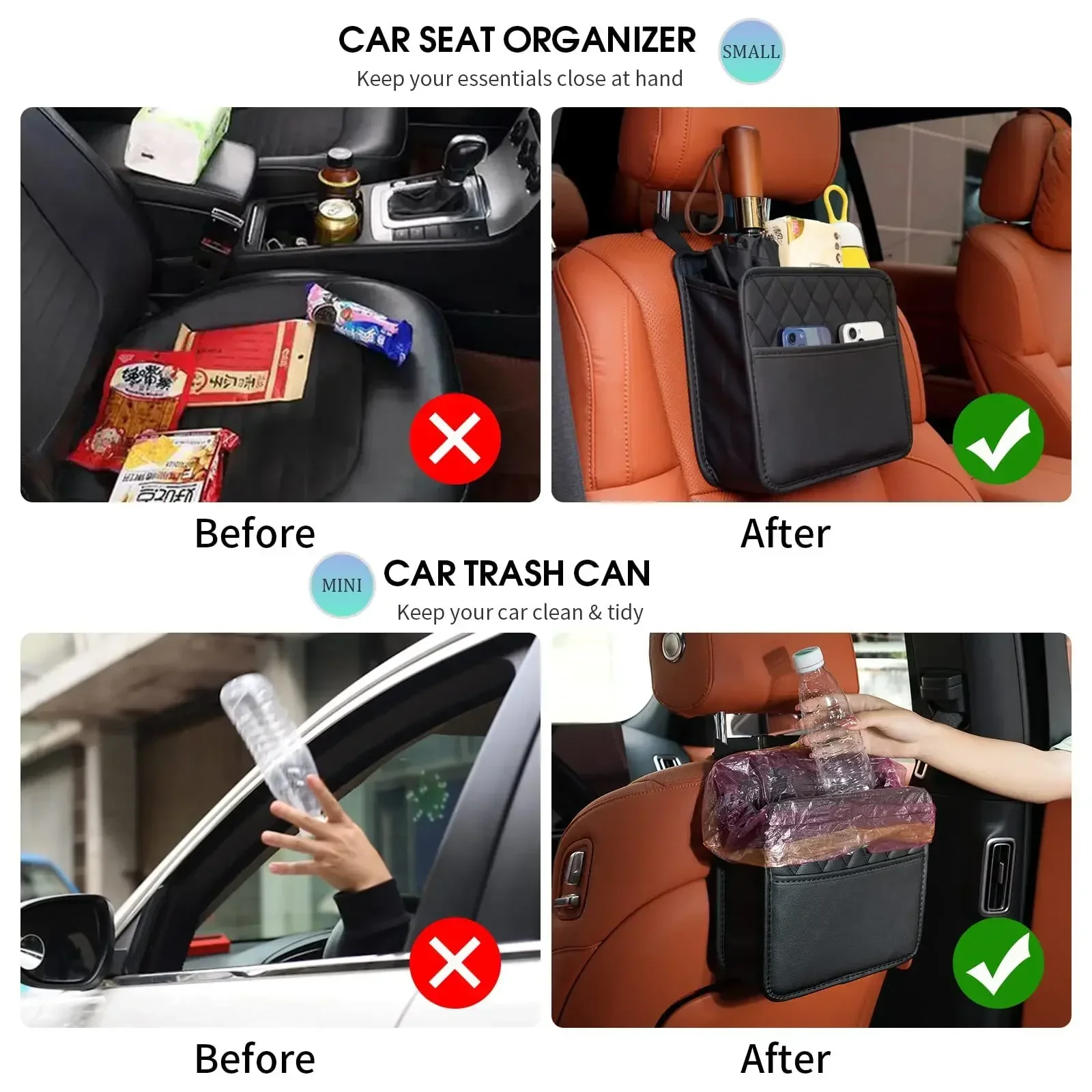 Universele autostoel organizer PU lederen opbergtas Multi-pocket ontwerp Waterdichte tissuehouder Bekerhouder Vuilniszak