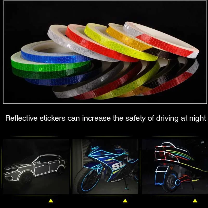 Pegatinas para bicicleta de 1cm x 8m, cinta reflectante, tiras de advertencia de seguridad fluorescentes, cintas para ciclismo de montaña, casco de bicicleta, motocicleta y Scooter