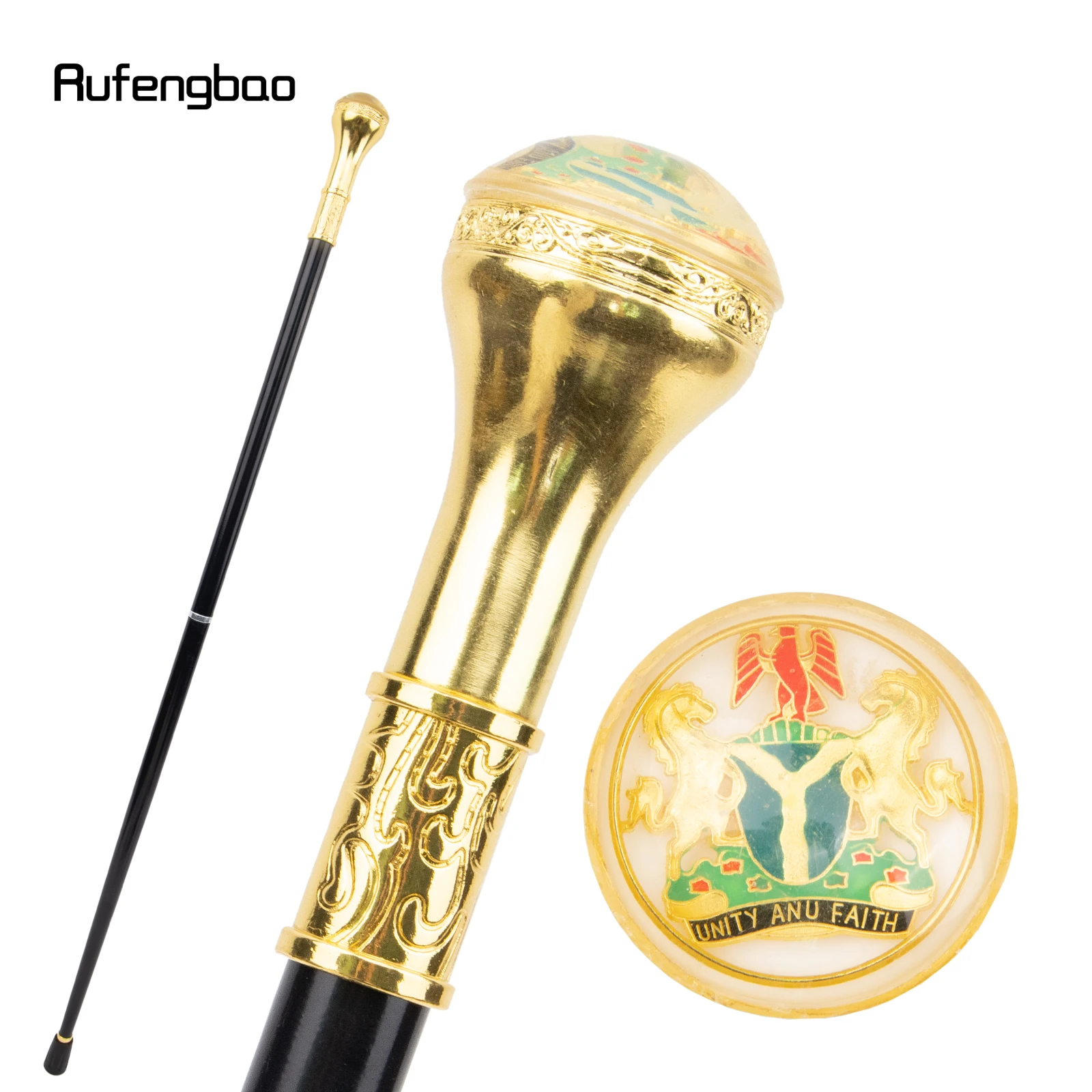 Bastón para caminar con relieve de tótem de la unidad y la fe, bastón de moda, perilla de Crosier de Caballero, Rojo Dorado, 91cm