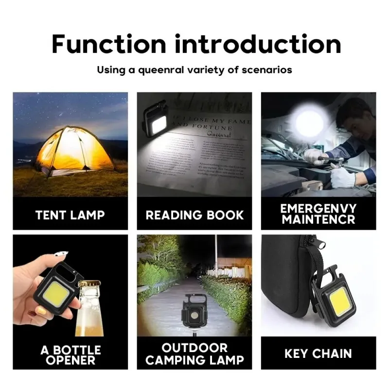Mini llavero LED linterna aleación de aluminio carga USB luz COB portátil para acampar trabajo al aire libre pesca ​