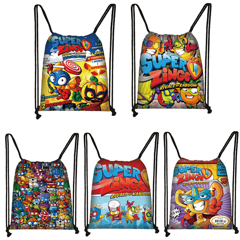Bolsa con cordón de dibujos animados Super Zings para niños y niñas, mochila informal para jóvenes, bolsas ligeras con estampado, bolsa de almacenamiento para regalo