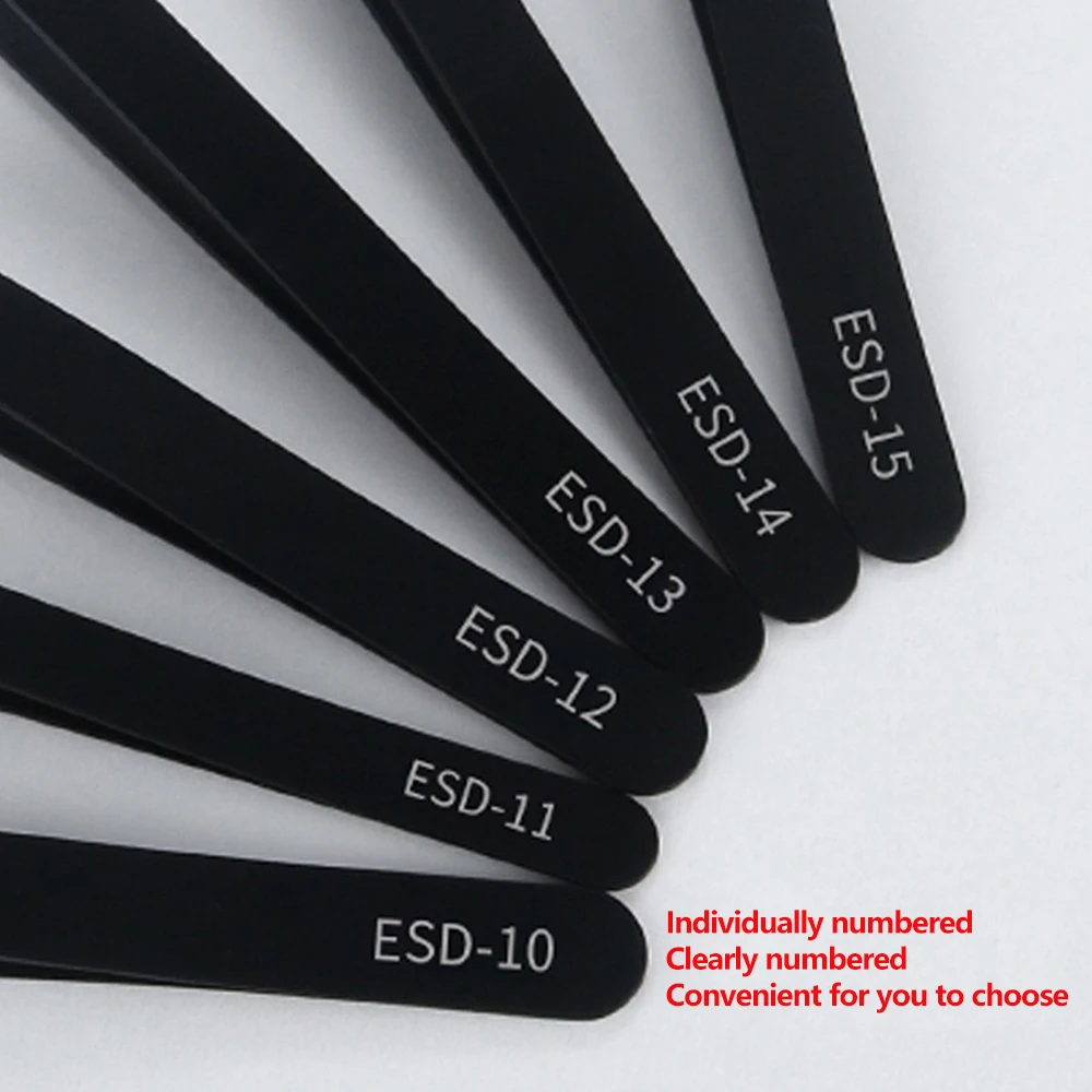 Juego de pinzas de precisión ESD, herramientas de reparación de pinzas antiestáticas de acero inoxidable para reparación electrónica, herramientas artesanales de soldadura, 6 uds.