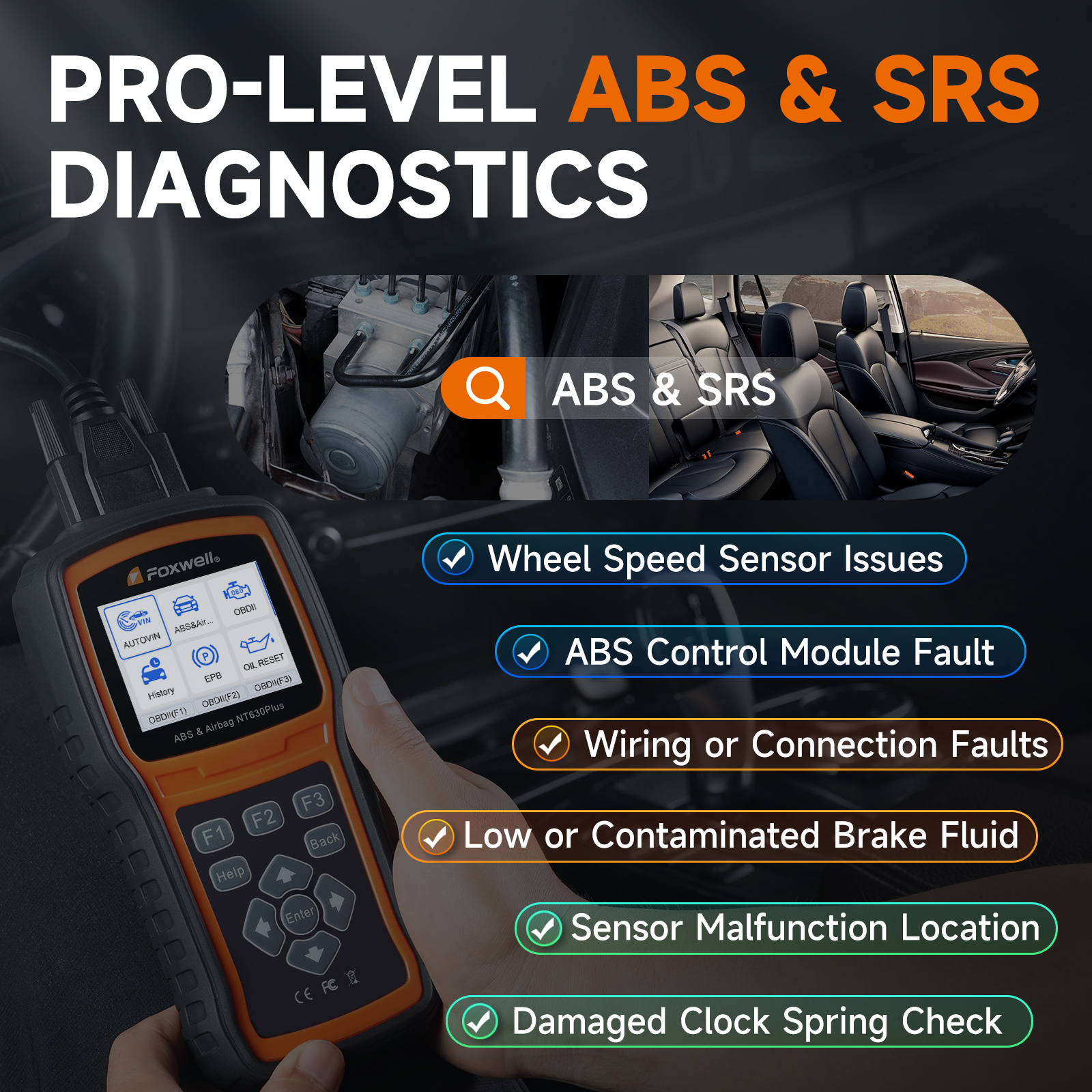 FOXWELL NT630 Plus OBD2-scanner ABS SRS-codelezer Automotive OBD II Airbag-diagnostische ABS-rem Bloeden Diagnostische scantool
