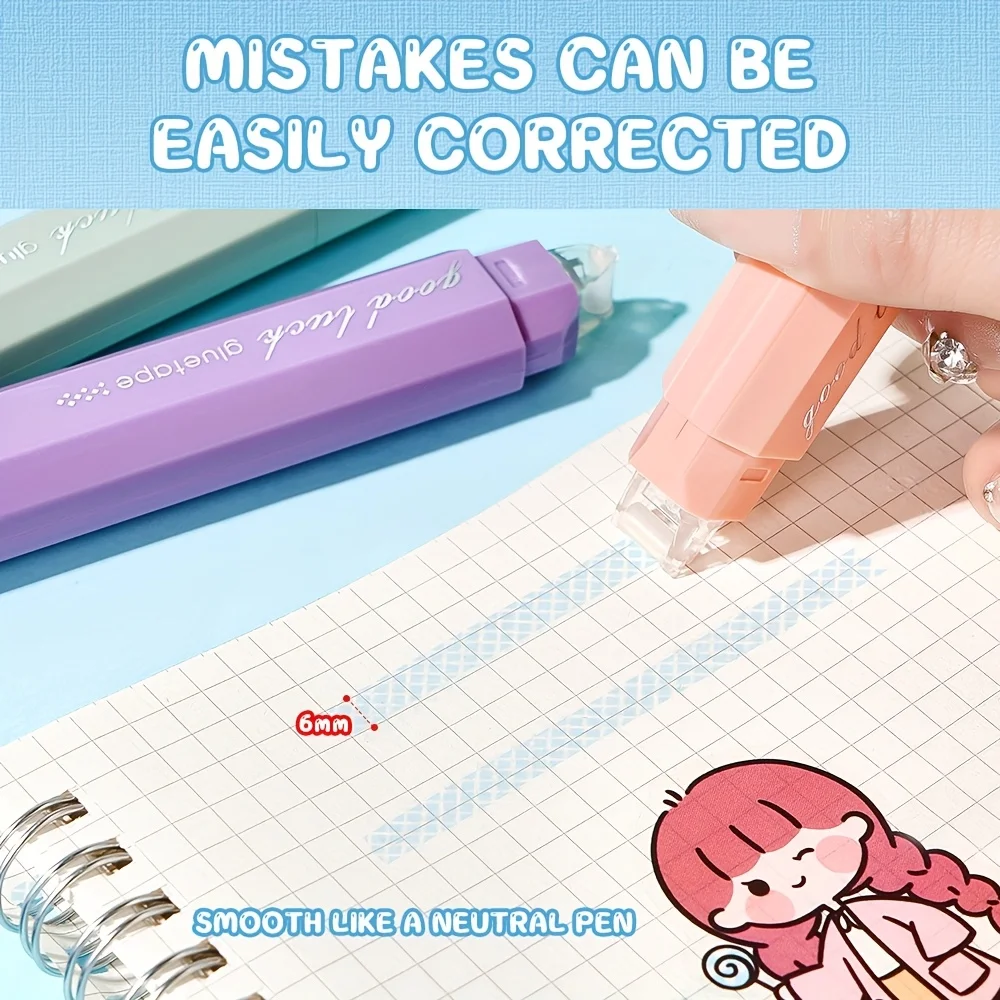 4pcs large-capacity double-sided dispensing pens, seamless adhesive, suitable for scrapbooks and DIY office stationery