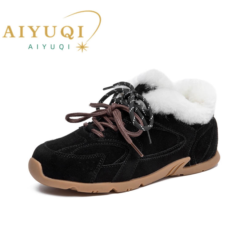 AIYUQI, zapatillas de deporte de invierno para mujer, zapatos de entrenamiento alemanes antideslizantes de cuero genuino 2025, zapatos planos de invierno de talla grande para mujer