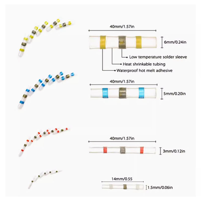 솔더 도장 와이어 커넥터, 열 수축 버트 절연 커넥터 키트, 자동차 마린 튜브, termorettil, 100 개
