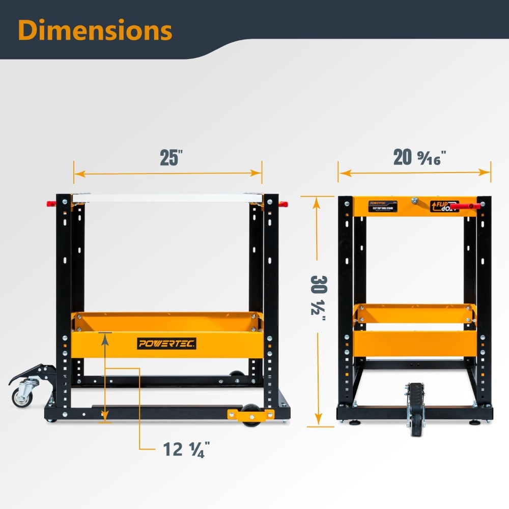 Flip Top Tool Stand with Caster Wheels - Mobile Workbench with 300lb Capacity, for Benchtop Power Tools