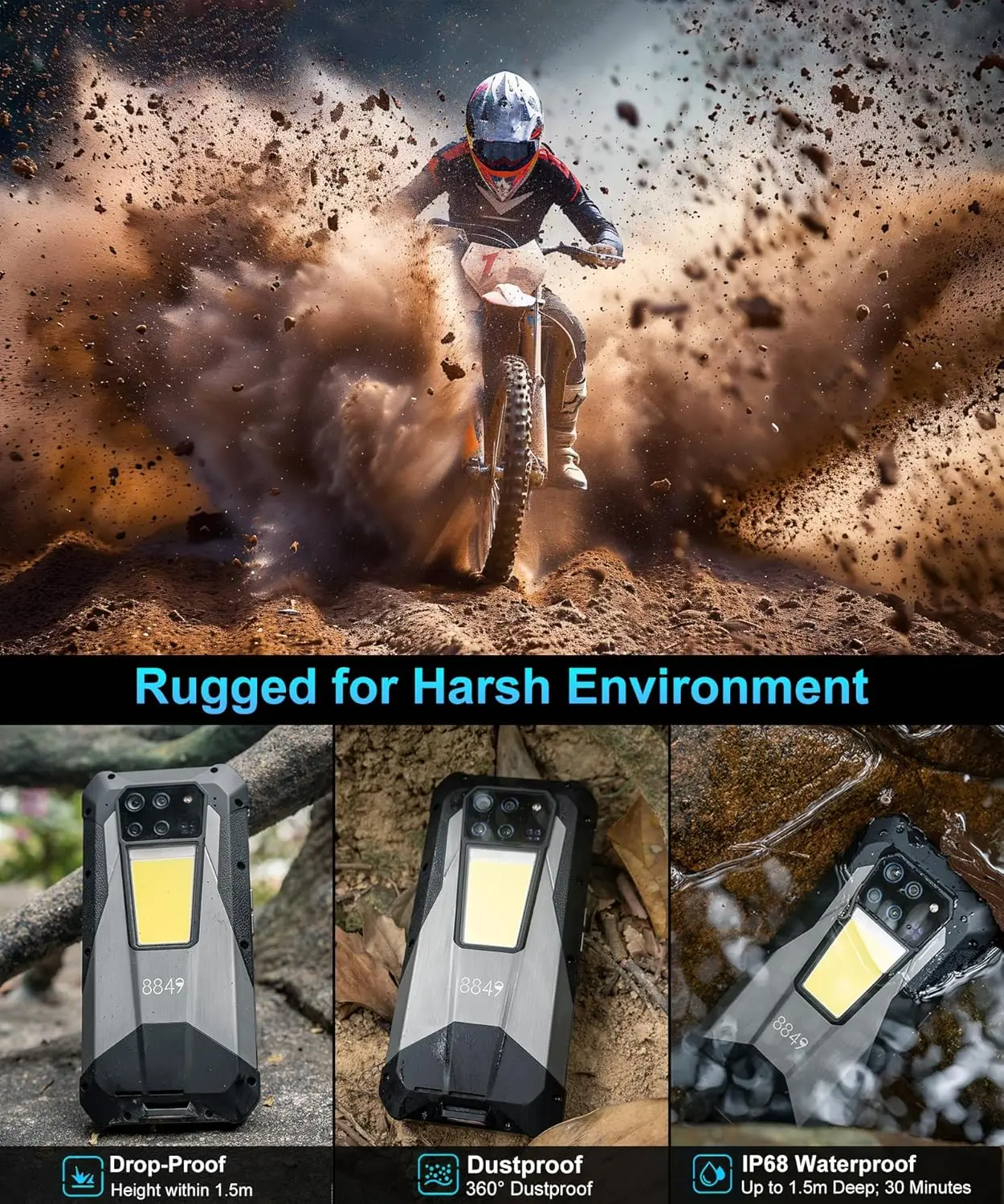 8849 Tank 3 Pro Unihertz proyector resistente Smartphone 23800mAh 5G Android14 teléfono al aire libre 512GB + 36GB 120W carga rápida Dual Sim