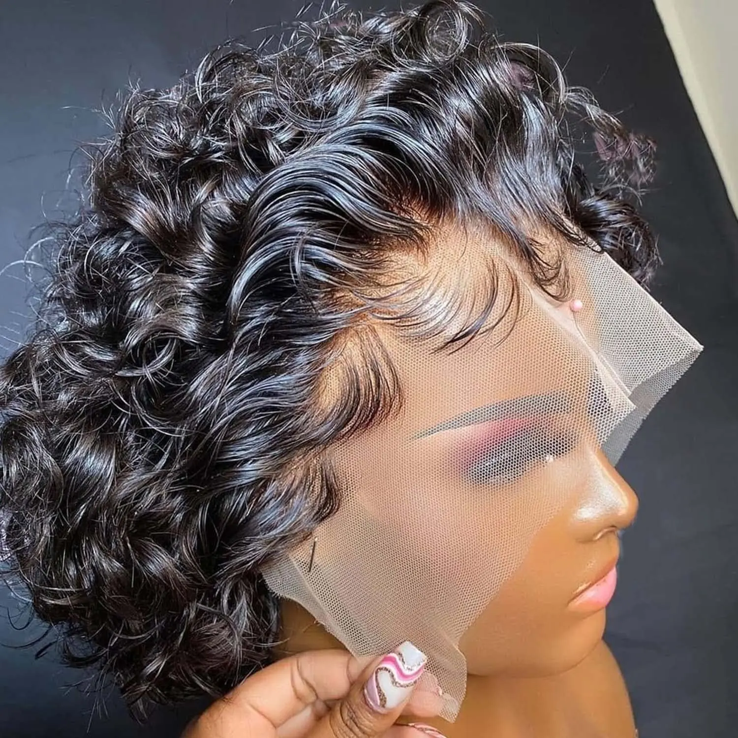 Парик Pixie Cut Человеческие волосы 13x4 Кружевные фронтальные парики Человеческие волосы Вьющиеся волны Короткий боб Парики из человеческих волос Вьющийся парик фронта шнурка для женщин