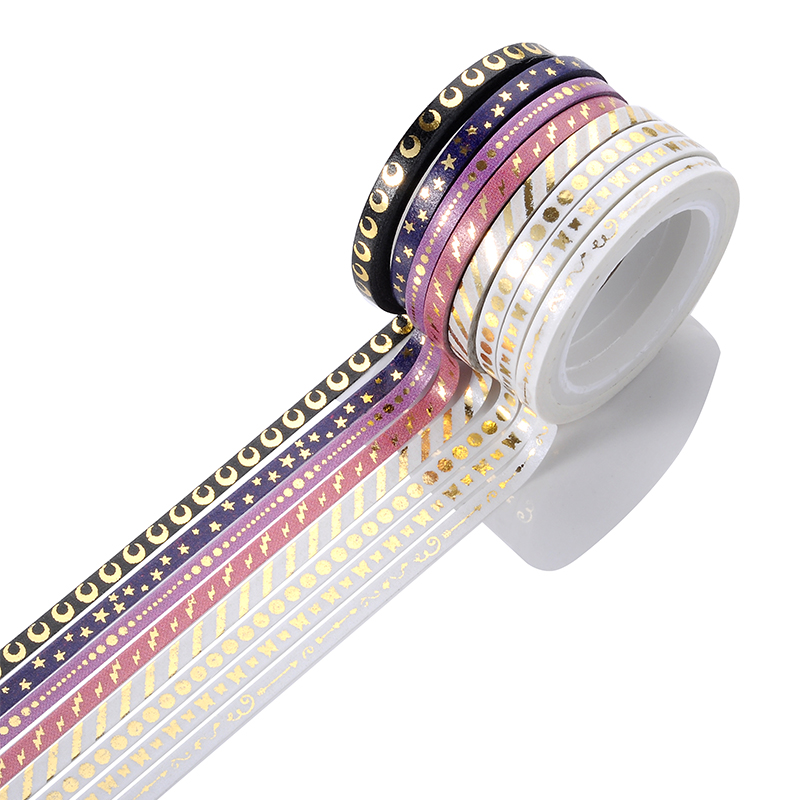 16 ロール金箔スキニースクラップブッキング和紙テープセット、文具スリム装飾粘着テープ、ジャーナル用品マスキングテープ