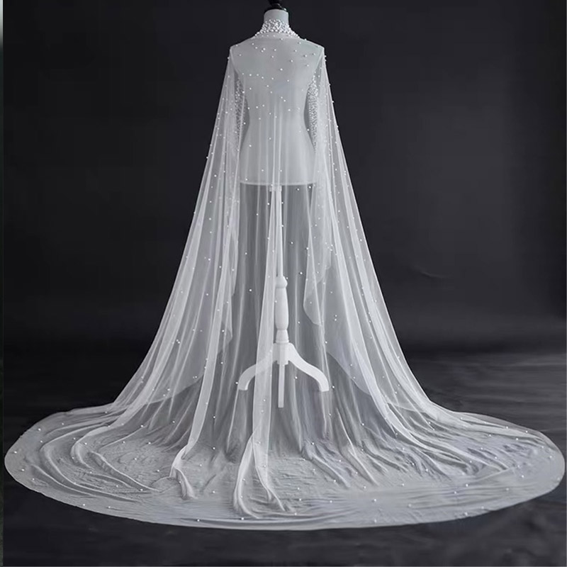Bride Pearl Veil Woman Ivory White 2025 New Wedding Accessories 1.5m Wide One Floor Cathedral Velos de Noiva  custom made veil
