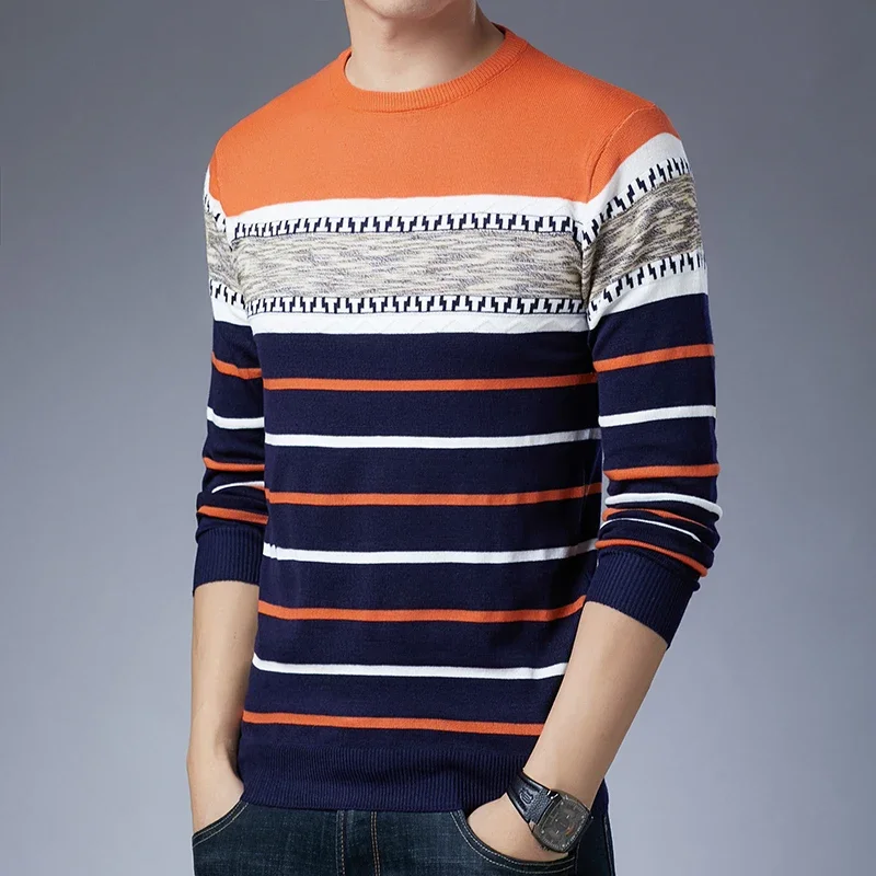Pullover-sweater met lange mouwen voor modieus, casual herfst- en wintergebreid overhemd met lange mouwen voor heren