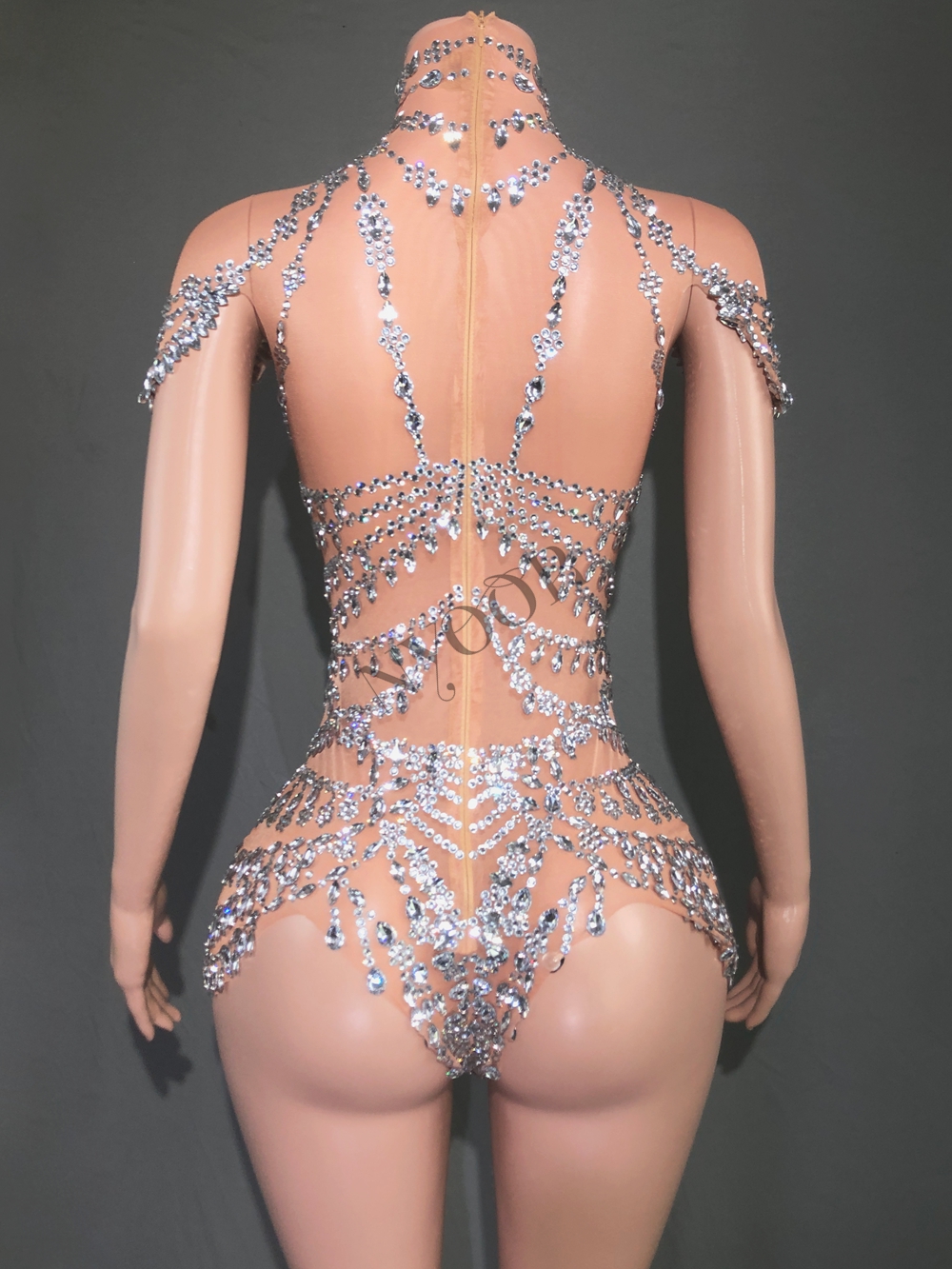 Funkelnder Strass-Body für Frauen, sexy Mesh, transparent, Performance-Tanzkostüm, Sänger, Tänzer, Show, Bühnenkleidung