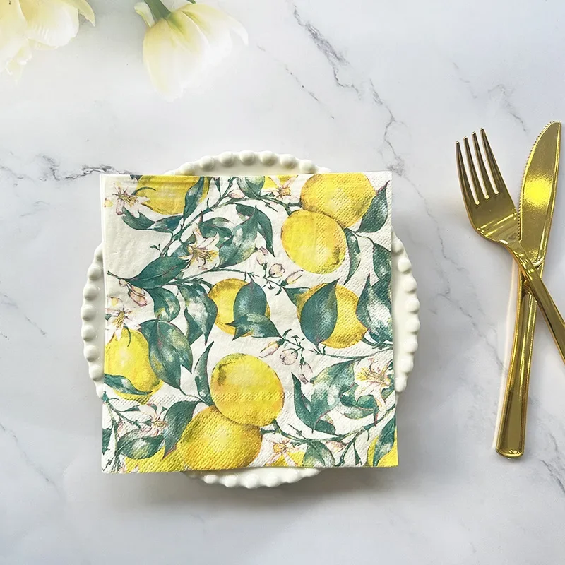 10/20pcs 33cm 2Layer New Lemon Flower Printed Napkins Party Creative Decorative Paper Picnic Mat DIY Decoupage Paper