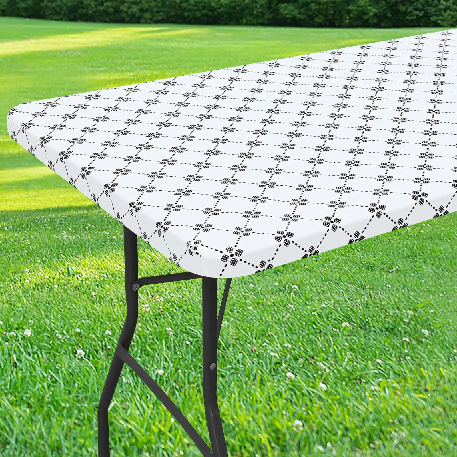 Olanly-mantel rectangular de vinilo, mantel elástico ajustado con respaldo de franela, cubierta de mesa de plástico impermeable, mantel de campamento