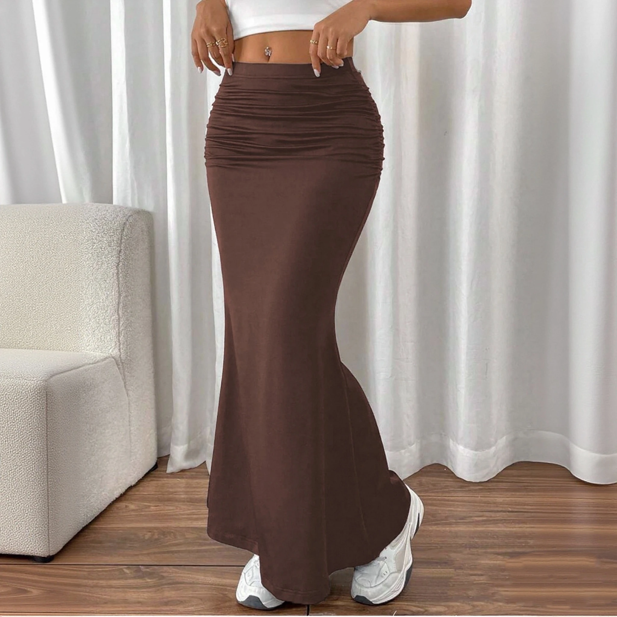 Gonna a coda di pesce sottile solida da donna Primavera Estate Novità nella moda elegante Gonne a vita alta Piega Lady Causale Street Abito corto Sexy