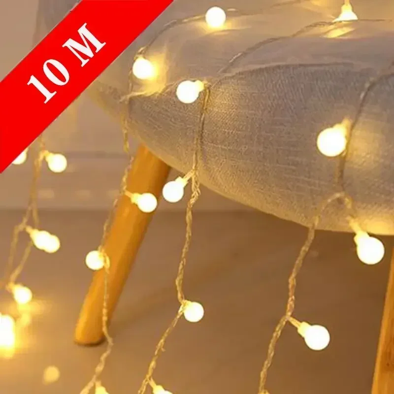 Guirnalda de luces LED con bola de alimentación por USB/batería de 10M, guirnalda de luces para exteriores, luces de hadas para jardín y boda, decoración navideña