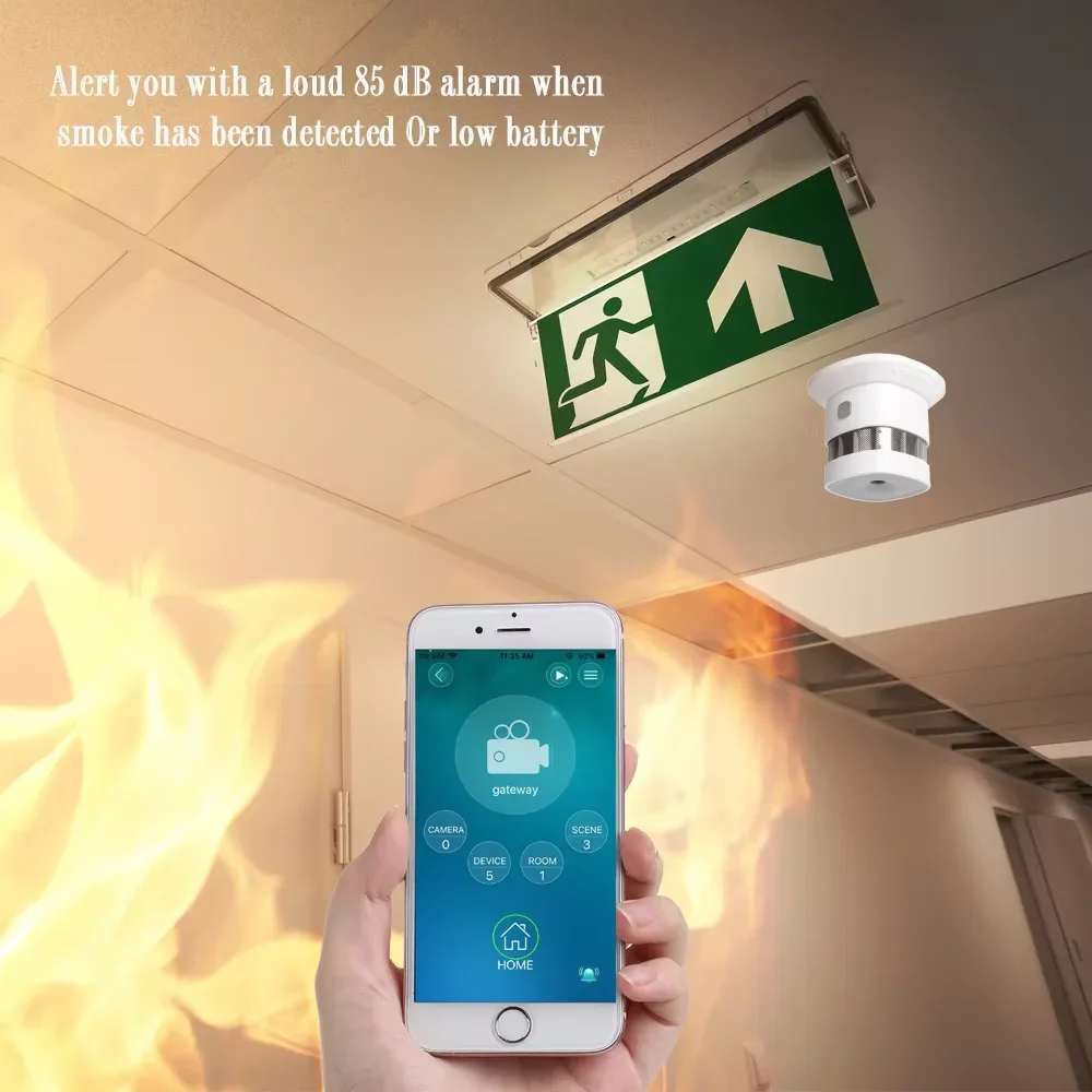 HEIMAN Zigbee Detector de fumaça Sistema doméstico inteligente 2,4 GHz Sensor de prevenção de segurança de alta sensibilidade