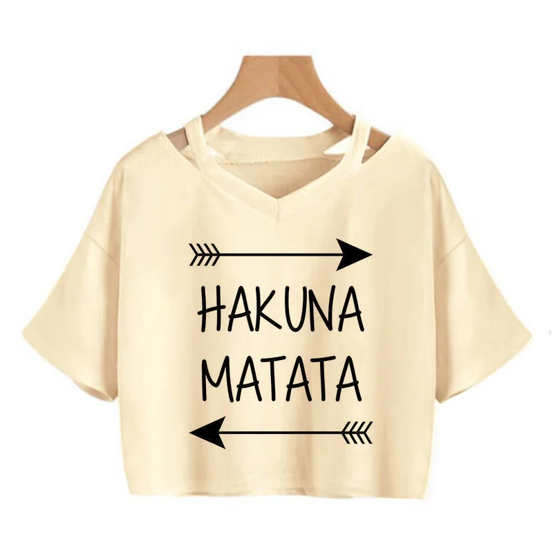 Kaus Crop Top baru di Disney The Lion King kasual kaus Harajuku Crop kaus Hakuna Matata kaus atasan wanita