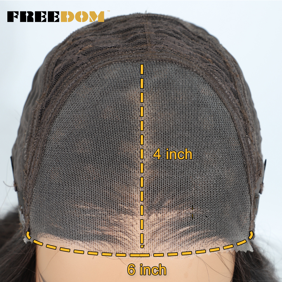 Pelucas delanteras de encaje sintético FREEDOM para mujer, peluca de encaje ondulado de cuerpo largo, peluca sin pegamento ombré marrón 6x4 prearrancada precortada y sin pegamento
