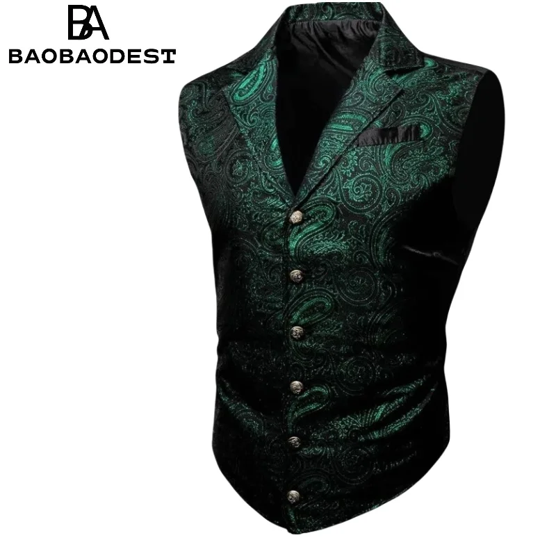 Męska kamizelka wiktoriańska Paisley - gotycka kamizelka smokingowa Steampunk, dopasowany kołnierz, formalna i codzienna, retro elegancka na zamówienie