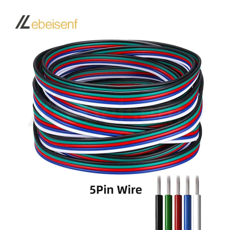 Cable de extensión electrónico de 5/10 metros, 22 AWG, 2 pines, 3 pines, 4 pines, 5 pines, 6 pines, línea de Color para tira de luces LED 5050 3528 RGBW RGB CCT