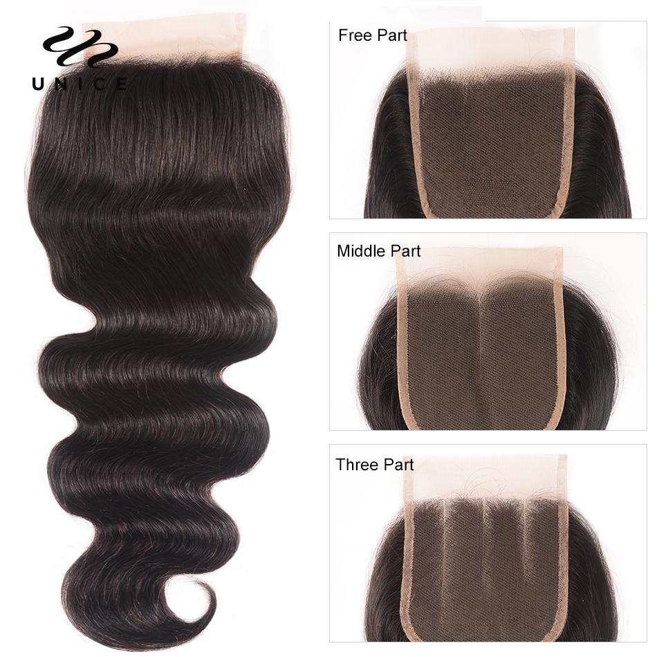 UNICE HAIR 4x4 レース閉鎖マレーシア実体波 3/4 バンドルレース閉鎖レミー髪人毛バンドル