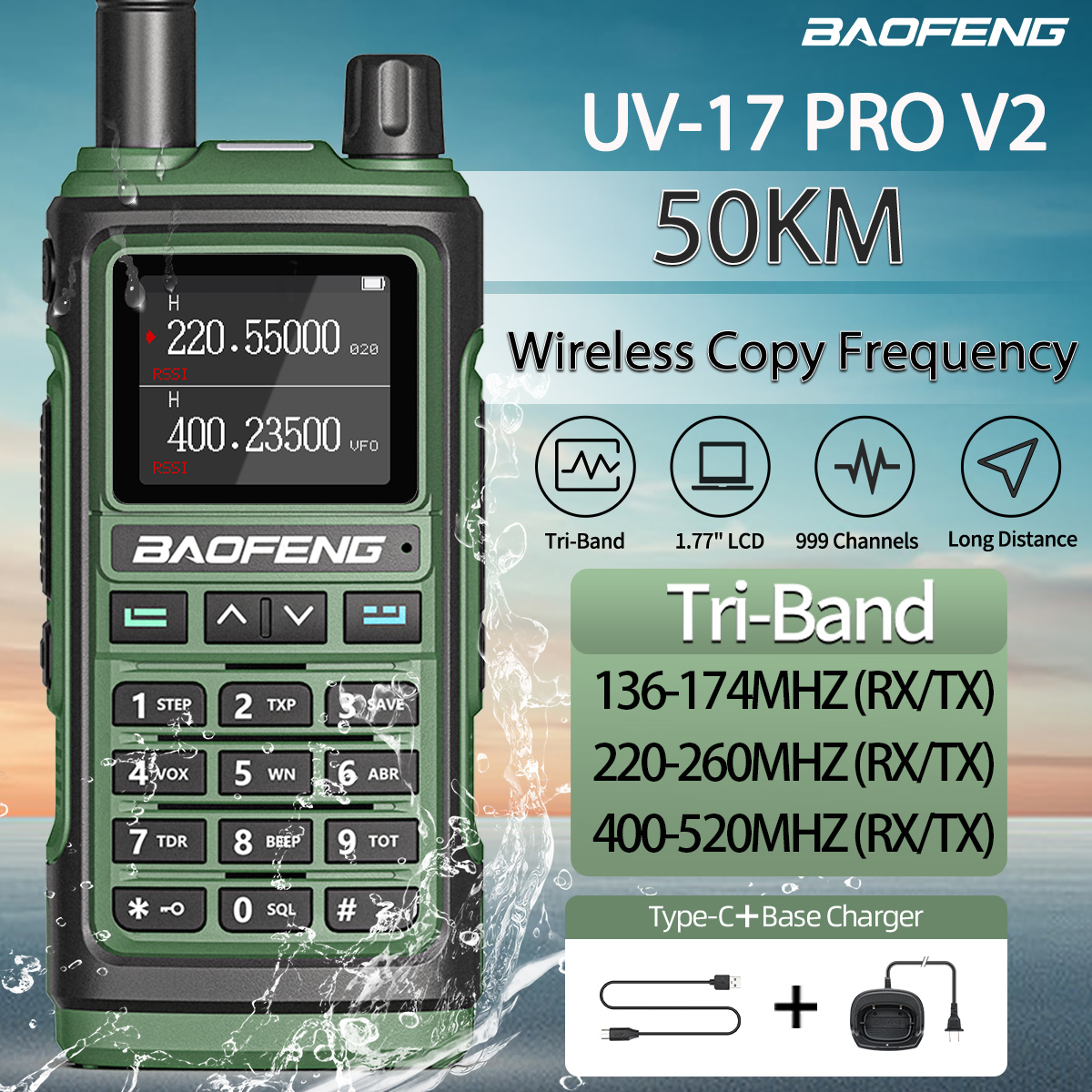 Baofeng UV-17 Pro V2 Tri Band Walkie Talkie Long Range leistungsstarke drahtlose Kopierfrequenz Typ-C UV-5R UV-21 Pro Ham Two Way Radio