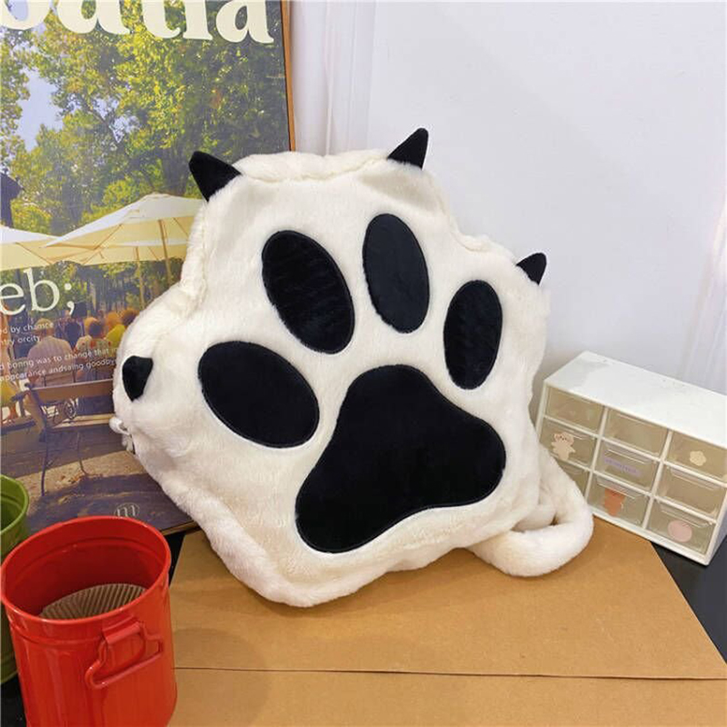 Cute Cat Claw Backpack Plush Crossbody Versatile Japanese Girl Cartoon Backpack Kawaii Fluffy Storage Shoulder School Bags Gift