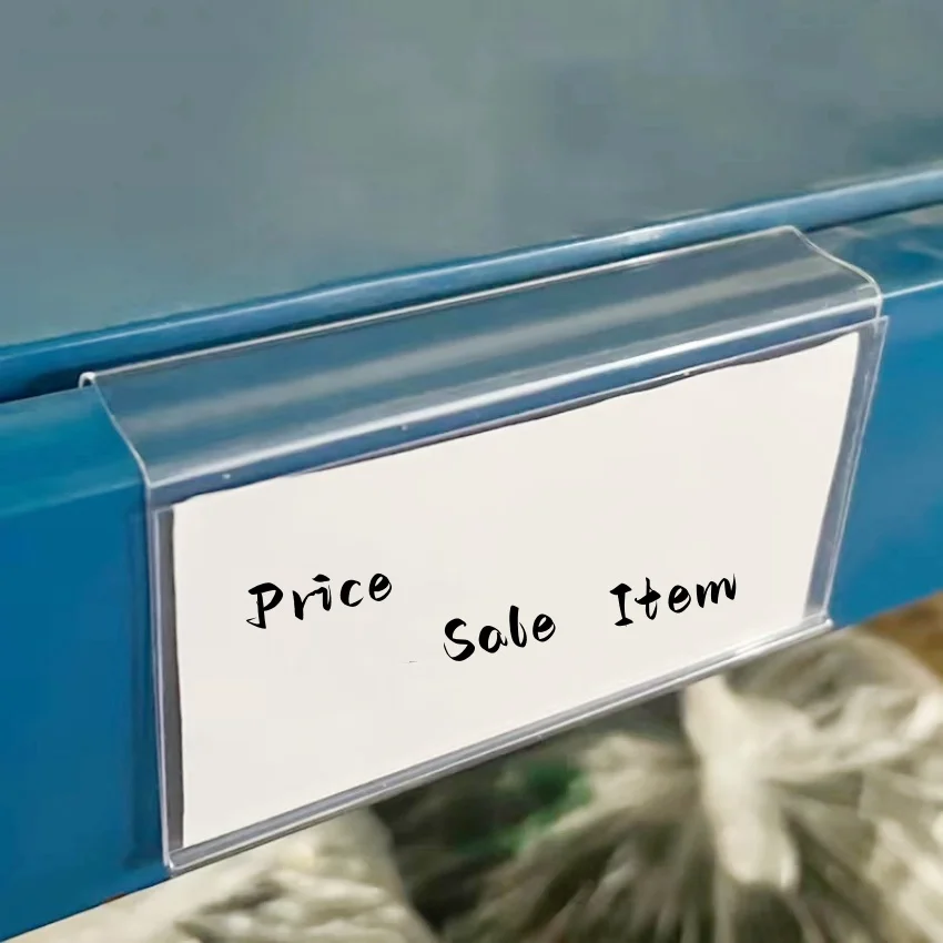100pcs Plastic Label Hang Display Holder Price Tag Card Listing Data Strip Supermarket Warehouse Board Shelf