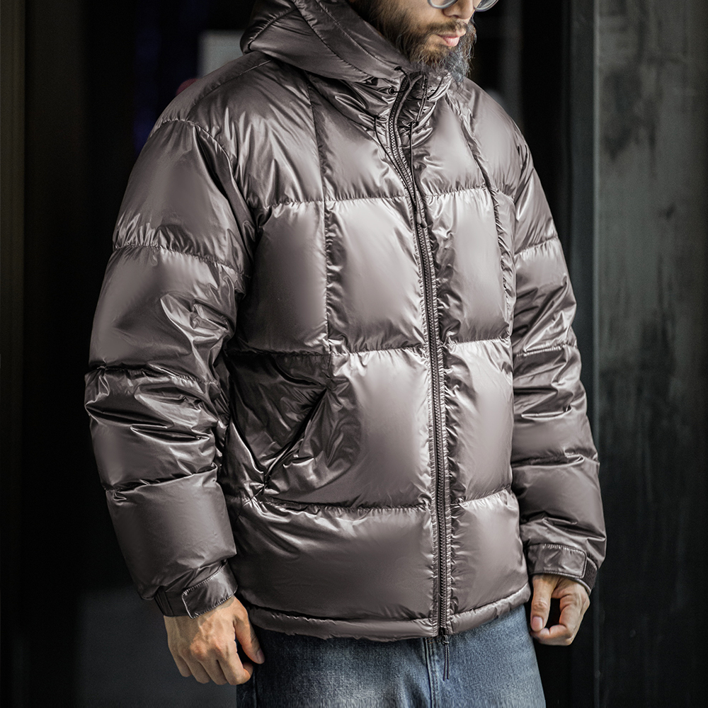 Maden-Doudoune à capuche brillante en duvet de canard blanc pour homme, col montant, chaud, polyvalent, monochrome, combinaison de documents, hiver, 90%