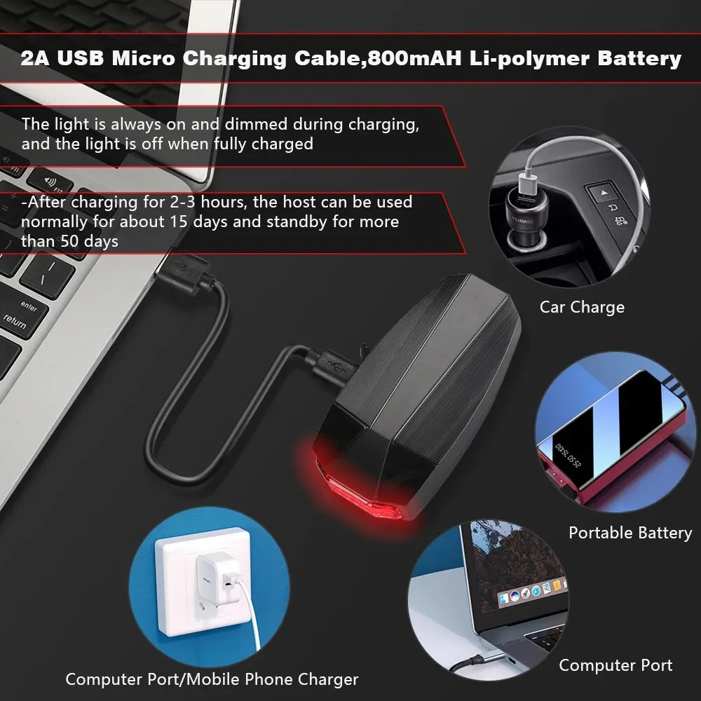 ไฟท้ายจักรยานแบบไร้สายกันน้ำมีสัญญาณเตือนกันขโมยมี USB ชาร์จควบคุมด้วยรีโมตไฟ LED