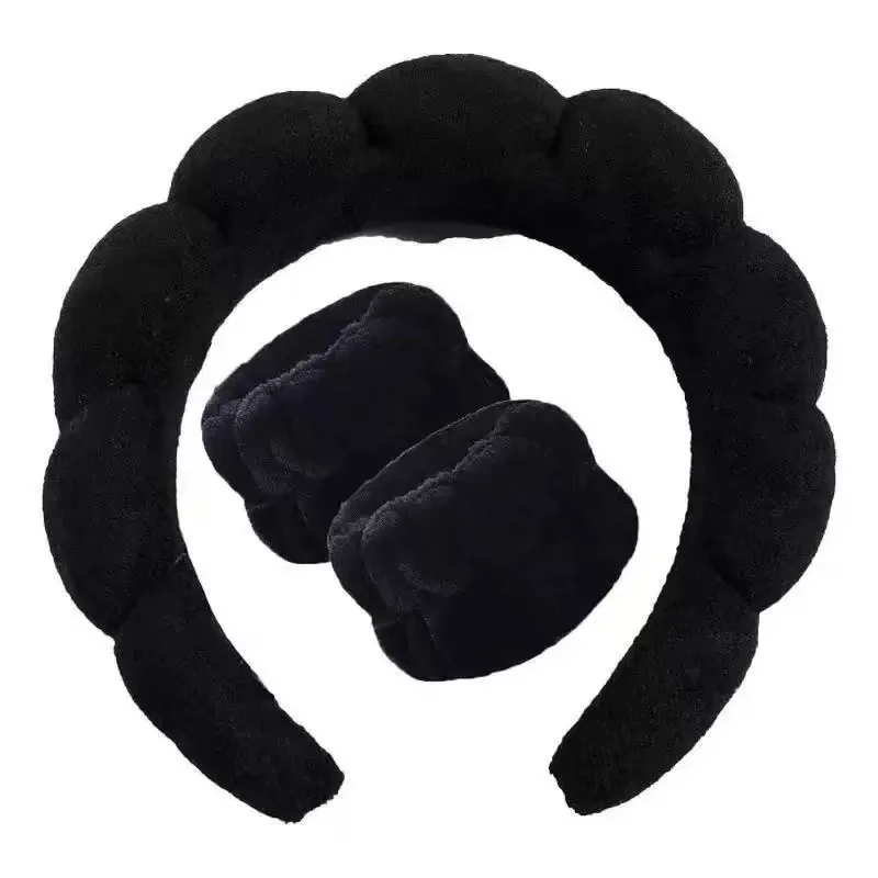 3 Conjunto de faixa de cabeça para lavagem elegante, pulseiras, scrunchies, spa, bolha, para lavar o rosto, maquiagem, chuveiro, cuidados com a pele