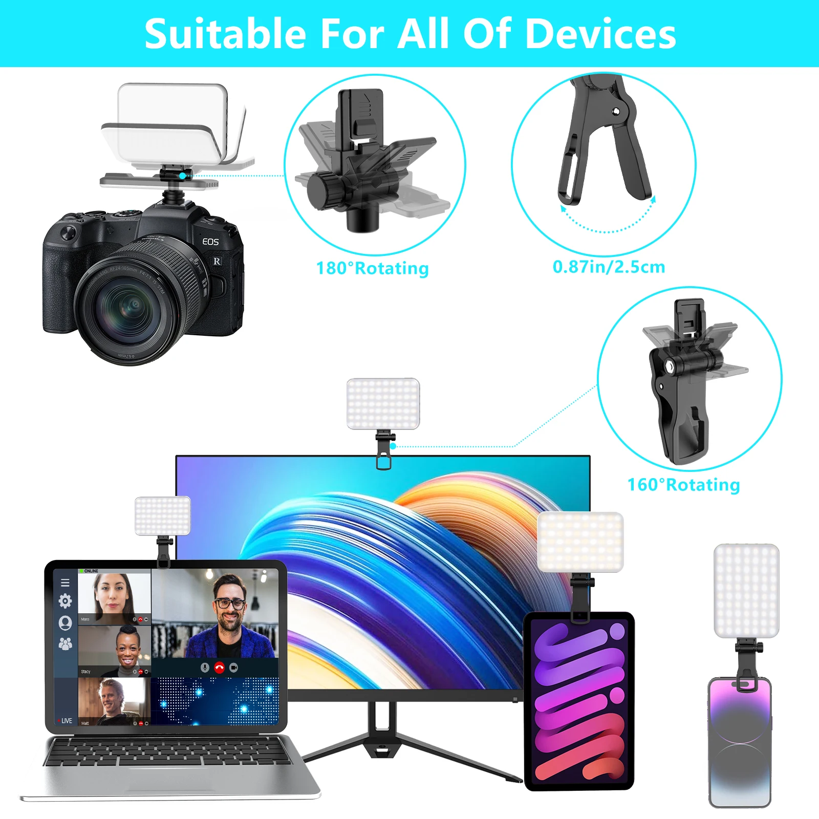 Mini-Fülllicht, 2500 mA, LED, gerade Tasche, Videofotografie, Beleuchtung, Tasche, Live-Vlog-Clip für Telefon, iPhone, iPad, Laptop, Kamera