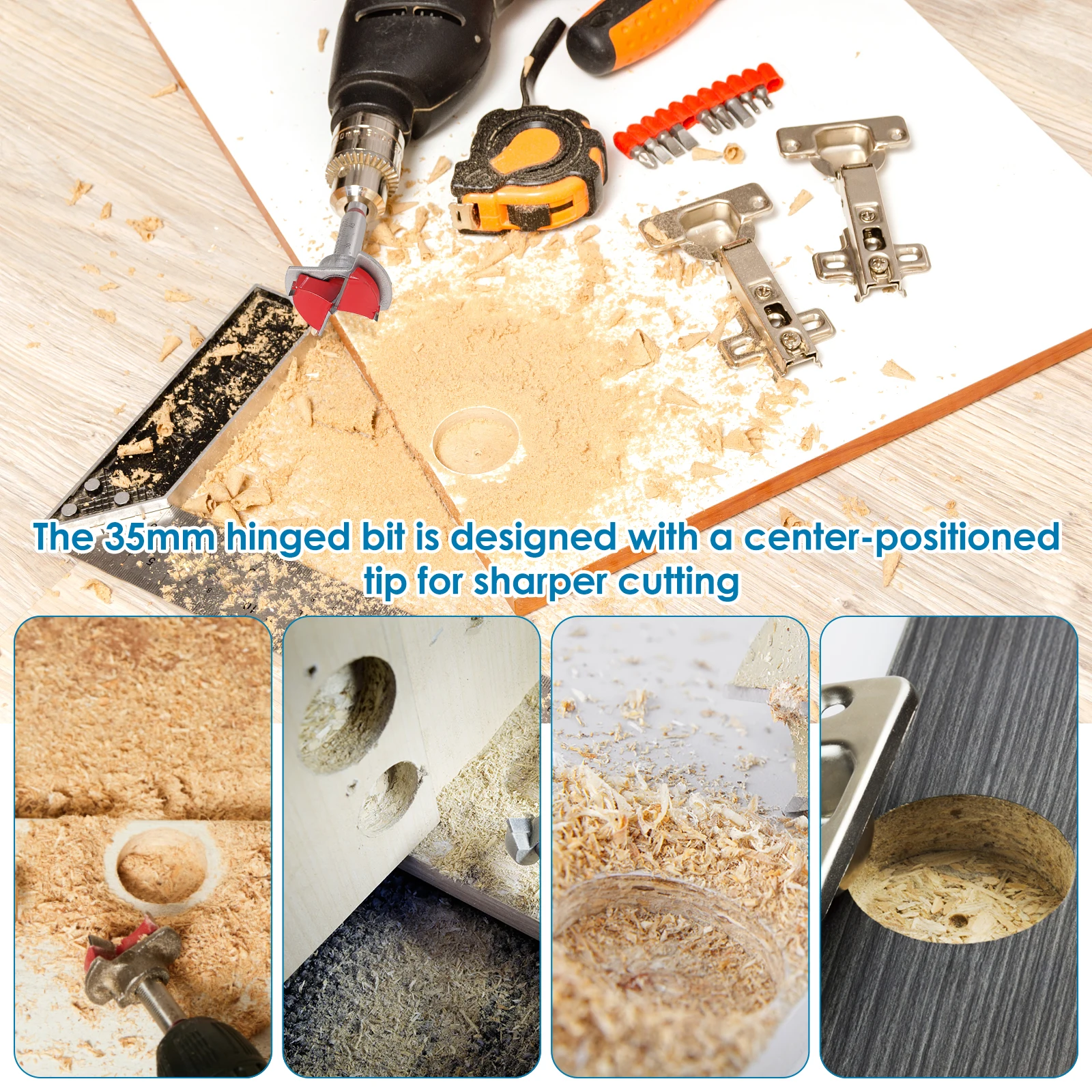 Hinge Jig High Precision 35mm Hinge Drilling Guide Woodworking Hinge Hole Punching Locator with Hex wrench and Adjustable Bit