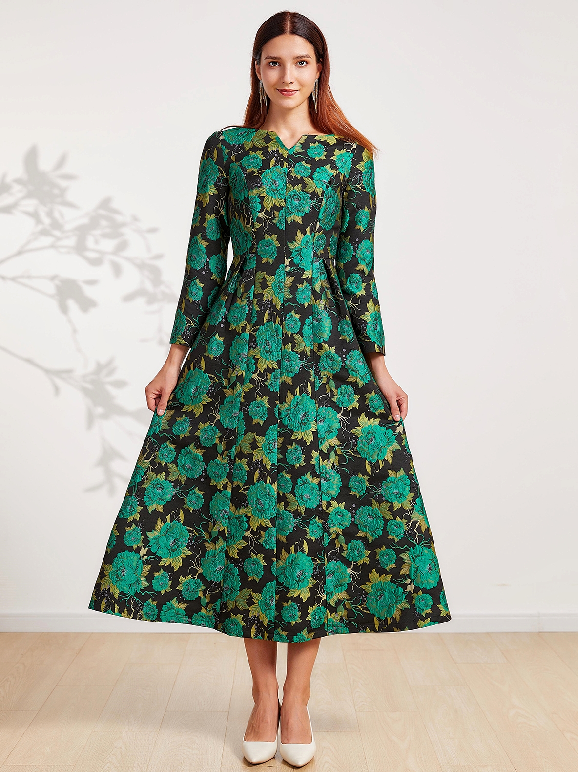 Vintage Frauen Party kleid lange Blumen Maxi Jacquard Herbst kleider elegante Abend Boho Damen Kleidung