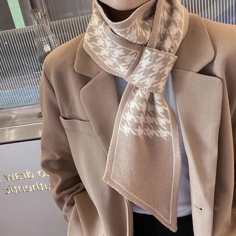 Lenço instantâneo de malha dupla moda xadrez cachecol feminino outono inverno grosso quente ao ar livre pescoço cachecol 110*11cm