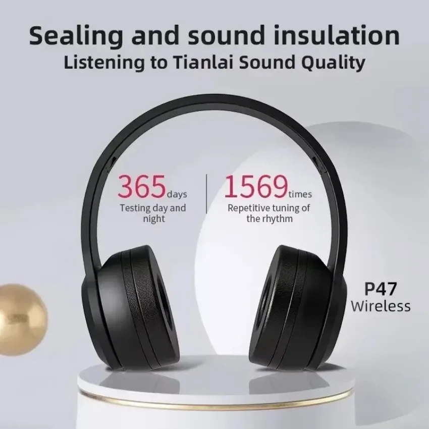 P47 Kabelloser Bluetooth-Kopfhörer mit Mikrofon, Headsets mit Geräuschunterdrückung, Stereo-Sound-Kopfhörer, Sport-Gaming-Kopfhörer, unterstützt PC