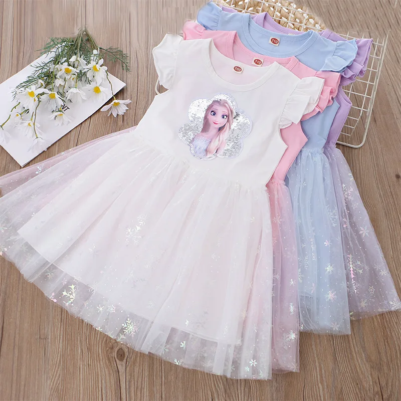 Quần Áo Bé Gái 2022 Mùa Hè Mới Đầm Công Chúa Bay Tay Trẻ Em Đầm Frozen Elsa Đảng Bé Váy Đầm Cho Trẻ Em Quần Áo