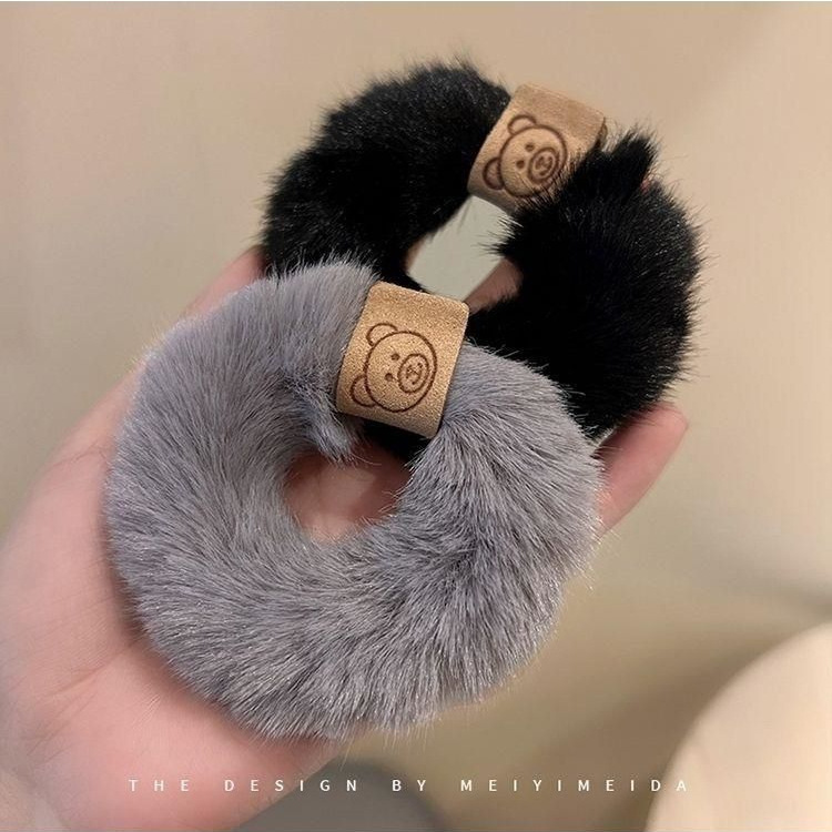 Parche de felpa para otoño e invierno, anillo de toalla de oso, lazo para el cabello, accesorios para el cabello de estilo coreano, diadema gruesa, cuerda para el cabello de alta elasticidad